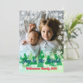 Kerstbomen Sneeuwvlokken Vreugde voor de Wereld Feestdagenkaart (Staand voorkant)