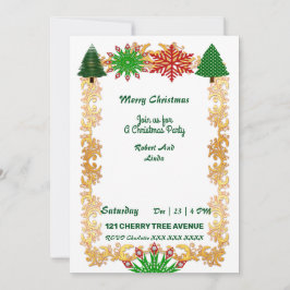 kerstbomen Snowflakes Gold Lijst Party Invite
