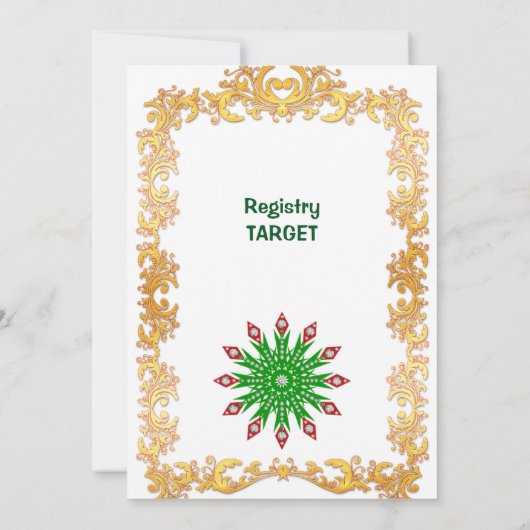 kerstbomen Snowflakes Gold Lijst Party Invite (Achterkant)