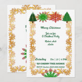 kerstbomen Snowflakes Gold Lijst Party Invite (Voorkant / Achterkant)
