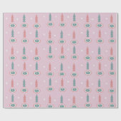 kerstbomen Snowflakes Roze Groen Cadeaupapier (Vlak)