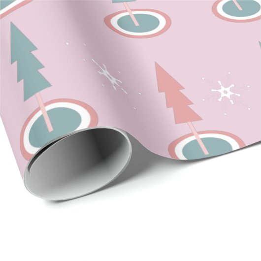 kerstbomen Snowflakes Roze Groen Cadeaupapier (Rol Hoek)