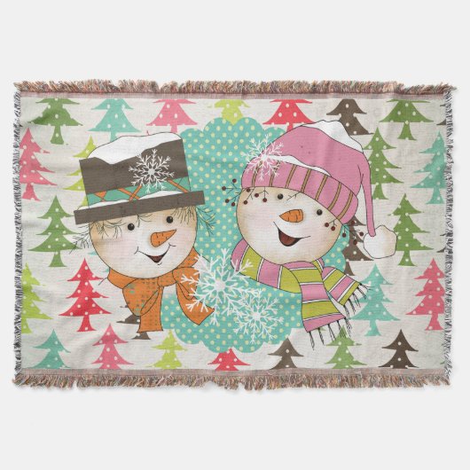 Kerstbomen Snowmen Holiday Throw Deken (Voorkant)