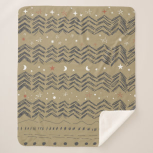 kerstbomen, sterren en sneeuwvlokken in rood, grij sherpa deken