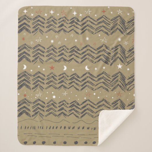 kerstbomen, sterren en sneeuwvlokken in rood, grij sherpa deken (Voorkant)