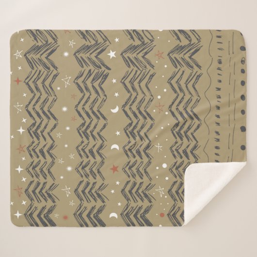 kerstbomen, sterren en sneeuwvlokken in rood, grij sherpa deken (Voorkant (horizontaal))