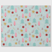 Kerstbomen sterren lichtgroene vakantie cadeaupapier (Vlak)
