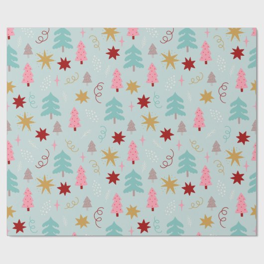 Kerstbomen sterren lichtgroene vakantie cadeaupapier (Vlak)