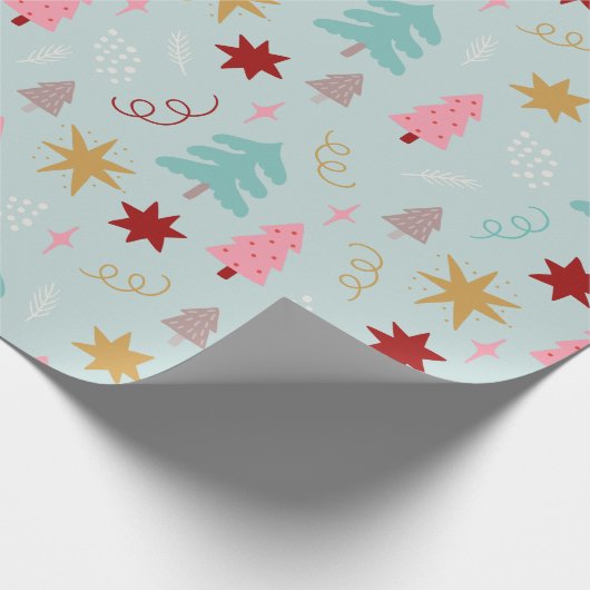 Kerstbomen sterren lichtgroene vakantie cadeaupapier (Hoek)