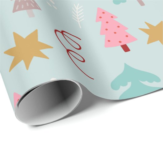 Kerstbomen sterren lichtgroene vakantie cadeaupapier (Rol Hoek)