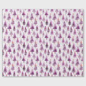 Kerstbomen Sterren Paarse Roze Kerst Cadeaupapier (Vlak)
