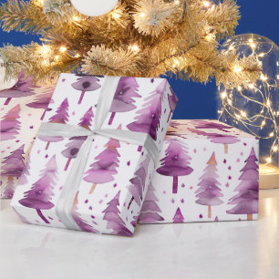 Kerstbomen Sterren Paarse Roze Kerst Cadeaupapier