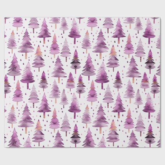 Kerstbomen Sterren Paarse Roze Kerst Cadeaupapier (Vlak)