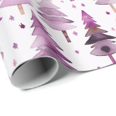 Kerstbomen Sterren Paarse Roze Kerst Cadeaupapier (Rol Hoek)