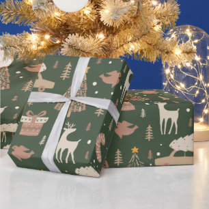 Kerstbomen Sterren Rendieren Groene Kerstmis Cadeaupapier