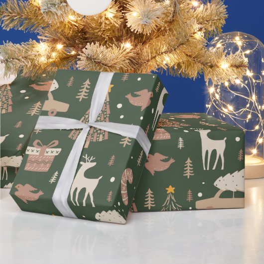 Kerstbomen Sterren Rendieren Groene Kerstmis Cadeaupapier (Feestdagen)