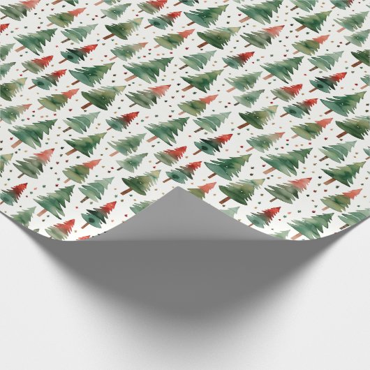 Kerstbomen Sterren Rood Groen Goud Kerstmis Cadeaupapier (Hoek)
