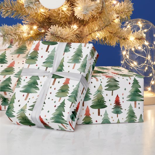 Kerstbomen Sterren Rood Groen Goud Kerstmis Cadeaupapier (Feestdagen)
