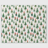 Kerstbomen Sterren Rood Groen Goud Kerstmis Cadeaupapier (Vlak)