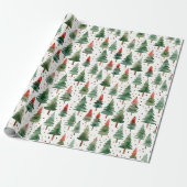 Kerstbomen Sterren Rood Groen Goud Kerstmis Cadeaupapier (Uitgerold)