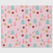 Kerstbomen sterren roze vakantie cadeaupapier (Vlak)