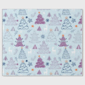 Kerstbomen Sterren Sneeuwvlokken Blauwe Kerstmis Cadeaupapier (Vlak)