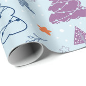 Kerstbomen Sterren Sneeuwvlokken Blauwe Kerstmis Cadeaupapier (Rol Hoek)