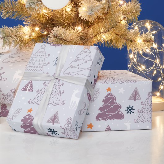 Kerstbomen Sterren Sneeuwvlokken Grijze Kerstmis Cadeaupapier (Feestdagen)