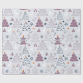 Kerstbomen Sterren Sneeuwvlokken Grijze Kerstmis Cadeaupapier (Vlak)