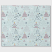 Kerstbomen Sterren Sneeuwvlokken Groene Kerstmis Cadeaupapier (Vlak)