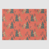 Kerstbomen & tijgermotief op oranje achtergrond tissuepapier (Voorkant)