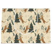 Kerstbomen & Tijgers Custom Beige Achtergrond Groot Cadeauzakje (Voorkant)