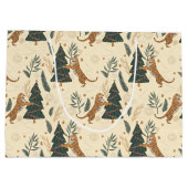 Kerstbomen & Tijgers Custom Beige Achtergrond Groot Cadeauzakje (Achterkant)