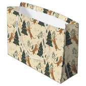 Kerstbomen & Tijgers Custom Beige Achtergrond Groot Cadeauzakje (Achterkant Gekanteld)
