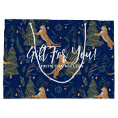 Kerstbomen & tijgers donkerblauwe achtergrond groot cadeauzakje (Achterkant)