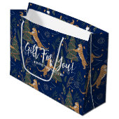 Kerstbomen & tijgers donkerblauwe achtergrond groot cadeauzakje (Voorkant Gekanteld)