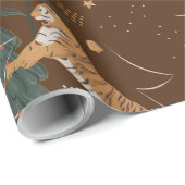 Kerstbomen & tijgers patroon bruine achtergrond cadeaupapier (Rol Hoek)