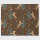Kerstbomen & tijgers patroon bruine achtergrond cadeaupapier (Vlak)