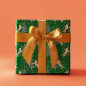 Kerstbomen & tijgers patroon Groene achtergrond Cadeaupapier