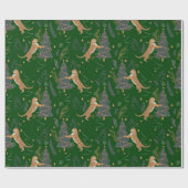 Kerstbomen & tijgers patroon Groene achtergrond Cadeaupapier (Vlak)