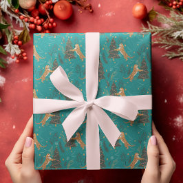 Kerstbomen & tijgers patroon op turquoise cadeaupapier