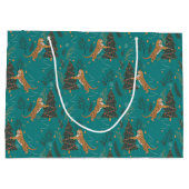 Kerstbomen & tijgers patroon op turquoise groot cadeauzakje (Achterkant)