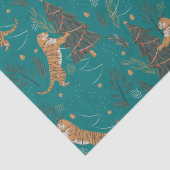 Kerstbomen & tijgers patroon op turquoise tissuepapier (Detail)
