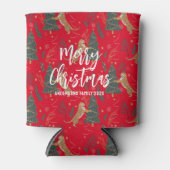 Kerstbomen & tijgers patroon rode achtergrond blikjeskoeler (Voorkant)