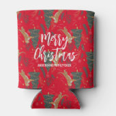 Kerstbomen & tijgers patroon rode achtergrond blikjeskoeler (Achterkant)