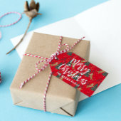 Kerstbomen & tijgers patroon rode achtergrond cadeaulabel