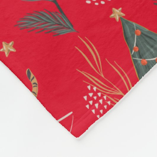 Kerstbomen & tijgers patroon rode achtergrond fleece deken (Hoek)