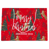 Kerstbomen & tijgers patroon Rode achtergrond Groot Cadeauzakje (Voorkant)