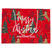 Kerstbomen & tijgers patroon Rode achtergrond Groot Cadeauzakje (Achterkant)