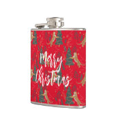 Kerstbomen & tijgers patroon rode achtergrond heupfles (Links)